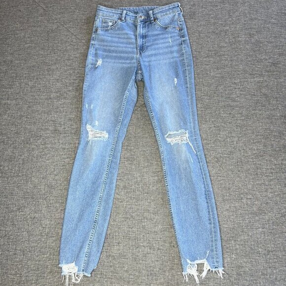 H&M Denim - HM Curvy Jeggings Size 2 Ultra High‎ Waist Ankle Length Distressed Raw Hem